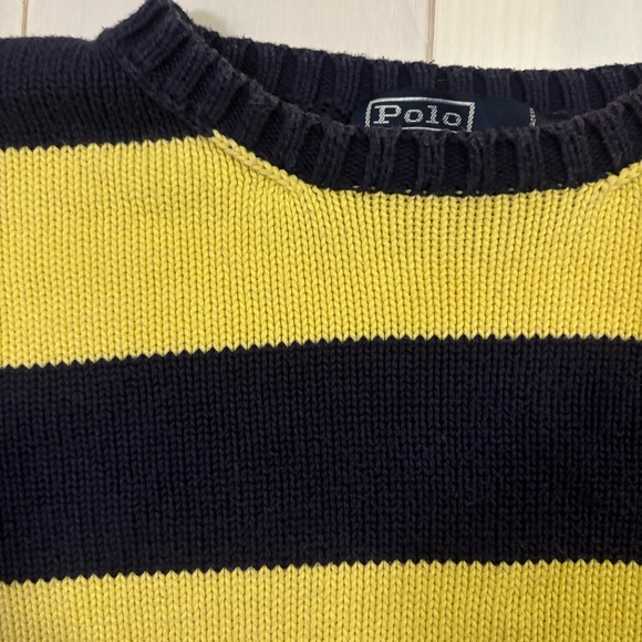 🔵VINTAGE🔵 Polo by Ralph Lauren Men's Crewneck Sweater - Navy and Yellow Stripes - Picture 7 of 8